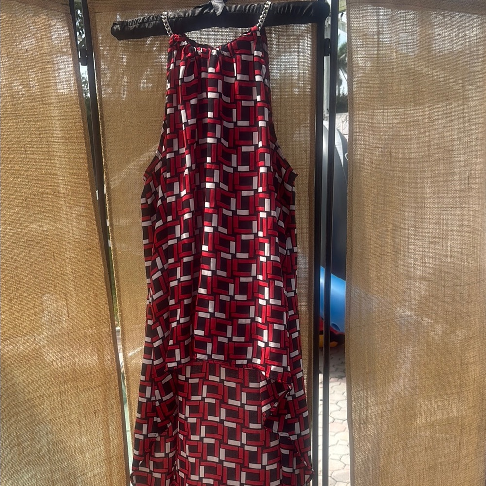 Geometric Red and Black Halter top